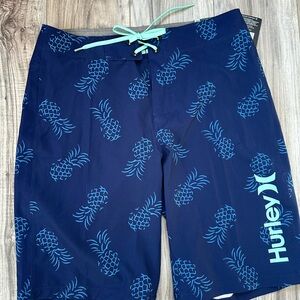 NWT Hurley Favorite Fruit Pineapple Stamp Board Shorts Swim Surfing Blue Size 28